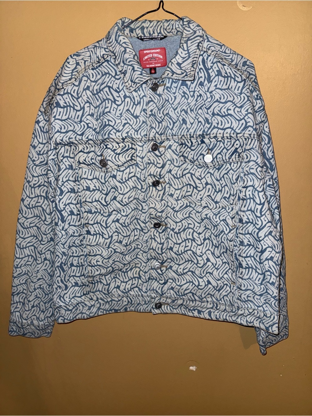 Sprayground Light Blue & White Script Denim Jacket - Limited Edition m Small